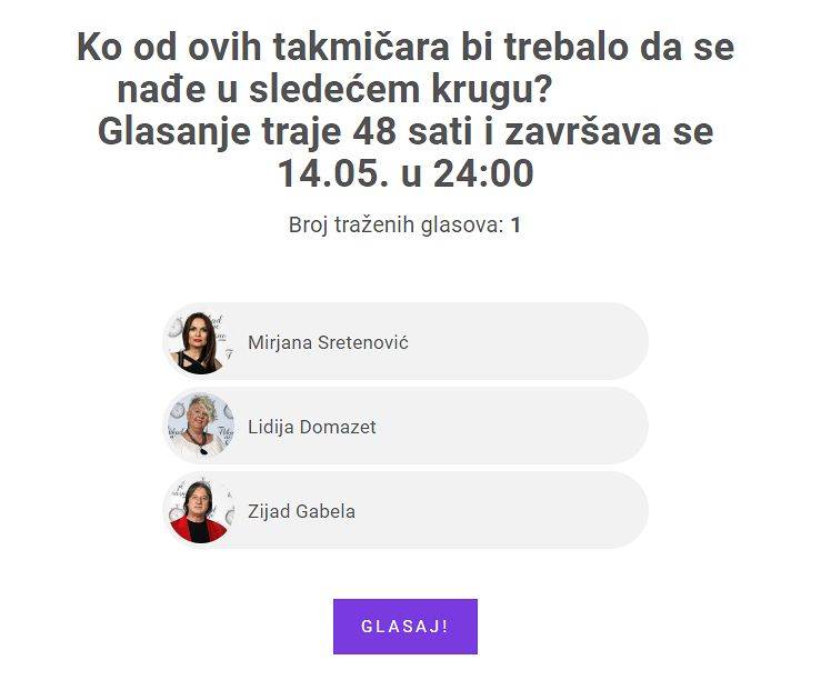 GLASANJE JE OTVORENO: Podržite Lidiju, Zijada ili Mirjanu 3 1bcbefeca77adea5a7cdb8318e145c88e052c68b