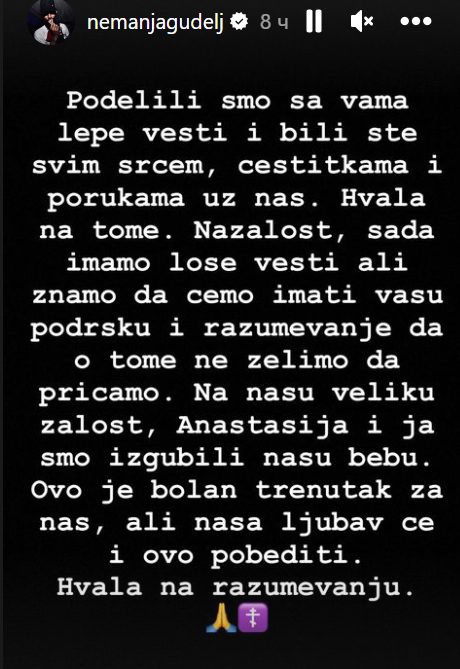 Anastasija Ražnatović izgubila bebu: Oglasio se Nemanja Gudelj i zatražio od javnosti jednu stvar: "Ovo je bolan trenutak" 7 oi