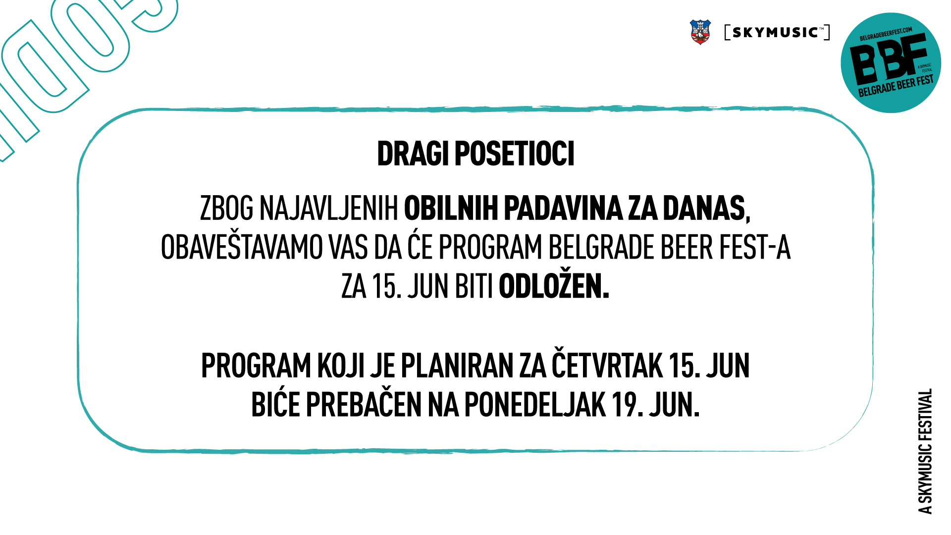 Odlaže se početak Belgrade Beer Festa za jedan dan zbog lošeg vremena 5 Vazno obavestenje za Natasu