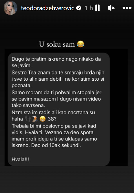 Teodora Džehverović javno objavila poruke koje dobija na Instagramu, zbog jedne ponude pevačica šokirana: "Imaš tako savršena..." (FOTO) 7 dye