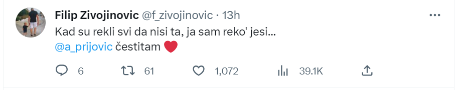 "Kad su rekli svi da nisi ta, ja sam rekao da jesi", Filip Živojinović prvi put javno izneo detalje ljubavi sa Prijom 8 o