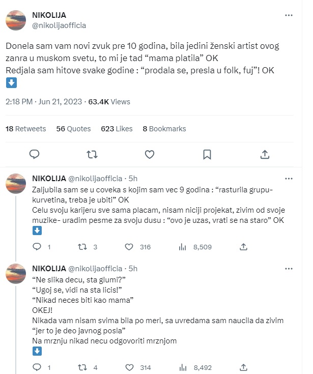 "Sa uvredama sam naučila da živim" Nikolija iznenada otvorila dušu i iznela sve što joj leži na srcu:"Nisam ničiji projekat" 6 tvit
