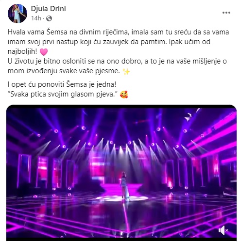 Kakva čast! Šemsa se obratila Đuli Drini, pevačica ne krije oduševljenje: "Srećna sam što je tako strastveno pevaš" (FOTO) 8 djula drini 1