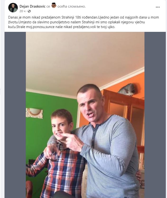 "Umesto da slavimo punoletstvo, mi smo oplakali njegovu večnu kuću", Najtužniji dan u životu Dejana Draškovića 6 Dejan Drašković uputio emotivnu poruku pokojnom sestriću Strahinji, reči kidaju dušu