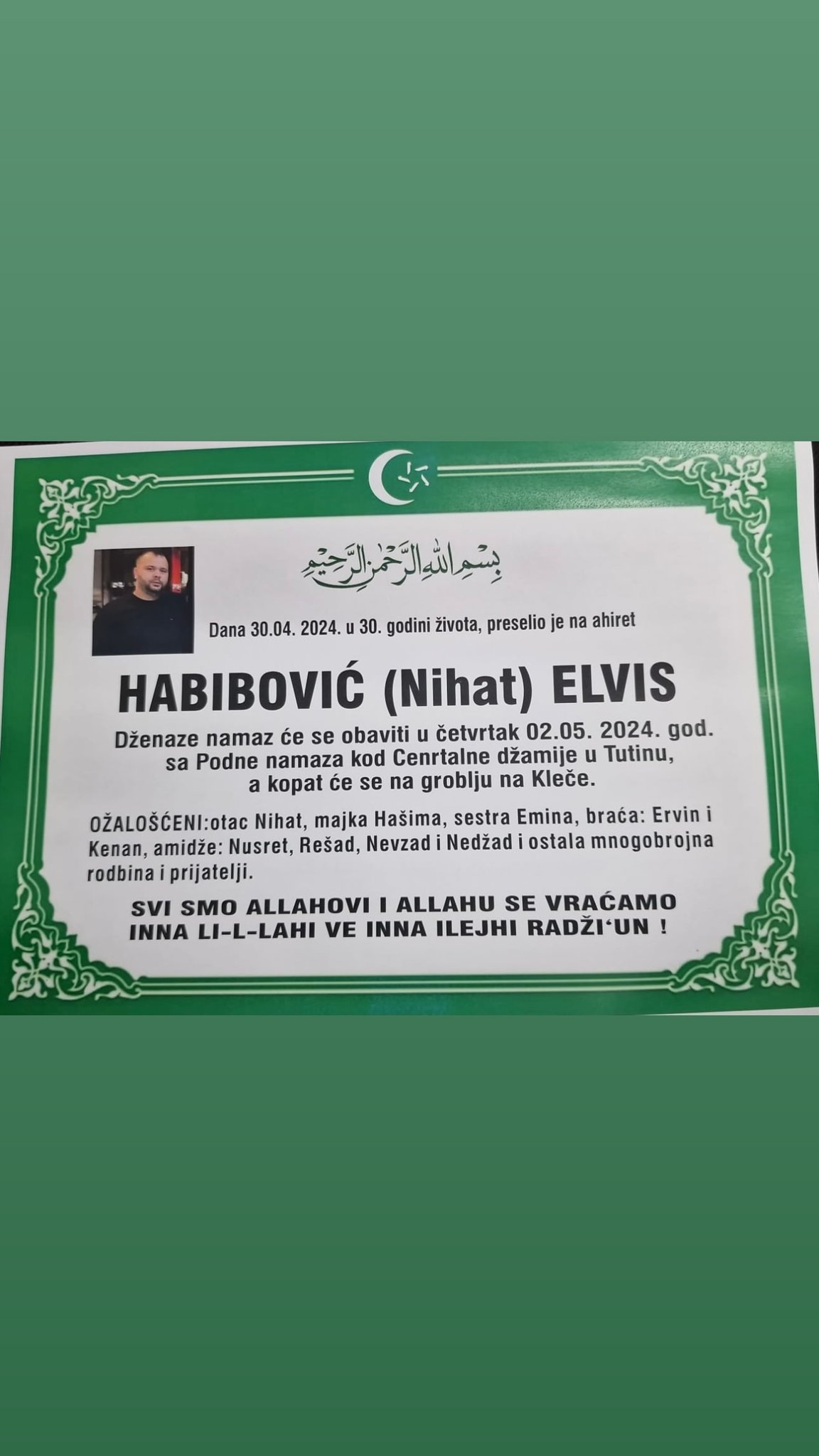 Preminuo brat Emira Habibovića