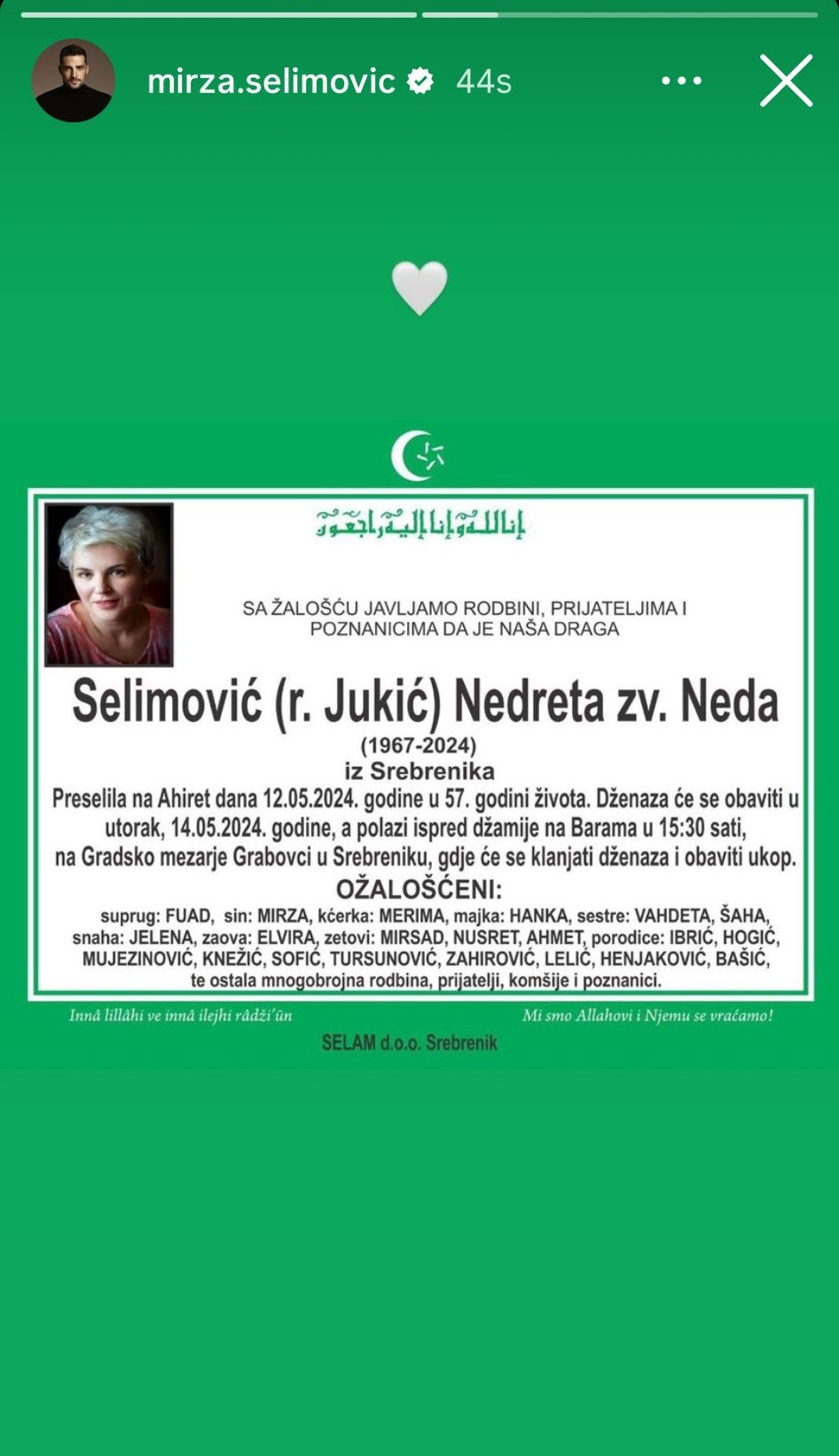 Mirza Selimović skrhan od bola otkrio vreme i mesto majčine sahrane 6 IMG 20240513 WA0014 1