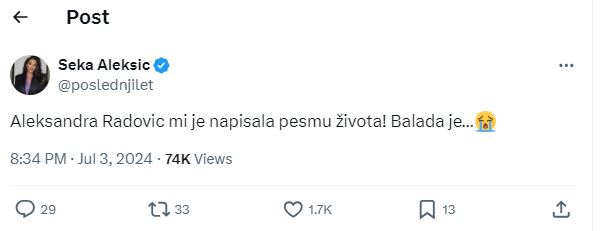 "Aleksandra Radović mi je napisala pesmu života", Seka Aleksić otkrila detalje saradnje sa kolegincom 5 Capture 3