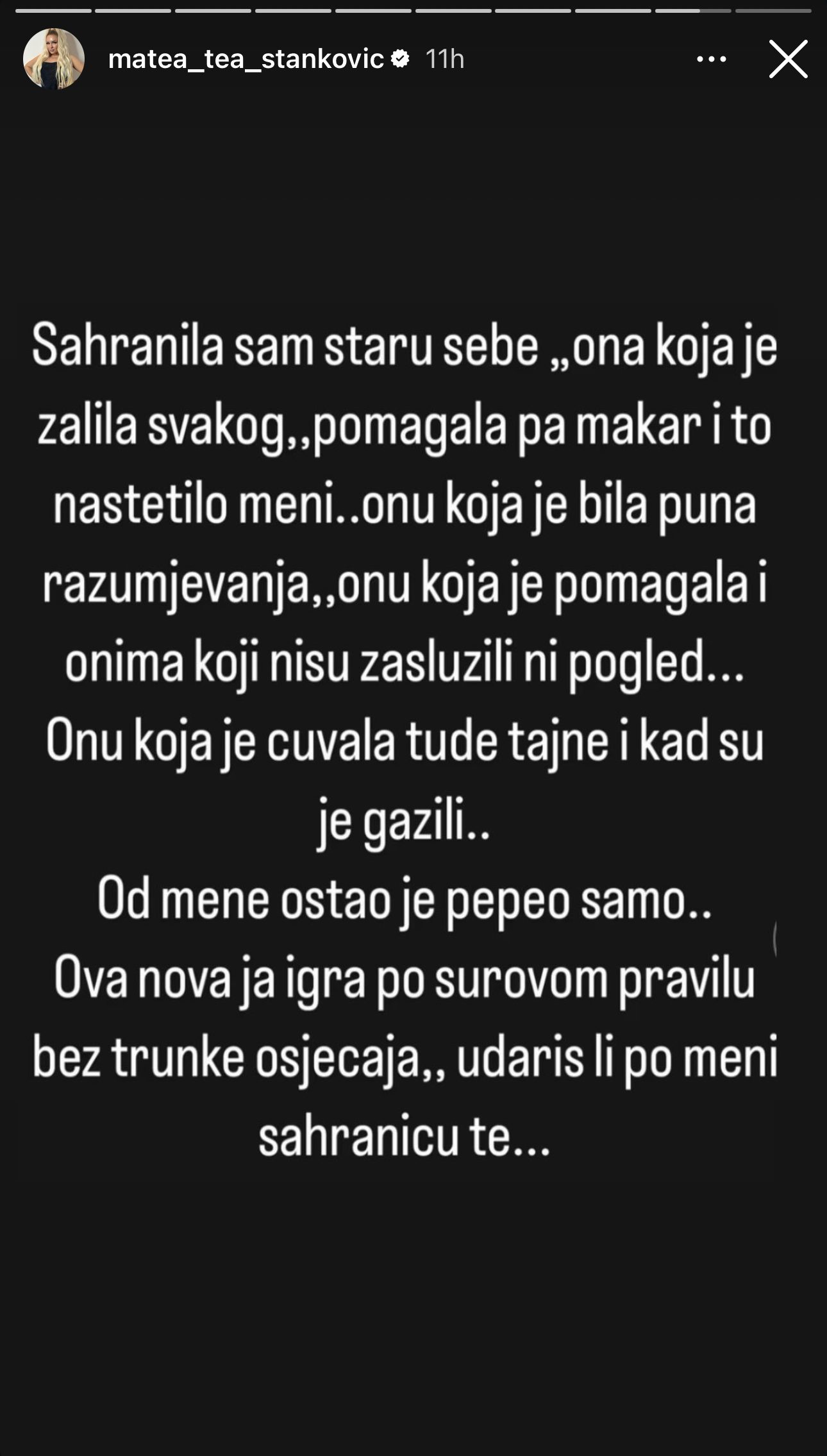 "Sahranila sam sebe": Matea Stanković neočekivanom porukom šokirala javnost: "Od mene je ostao samo pepeo" (FOTO) 6 IMG 4801