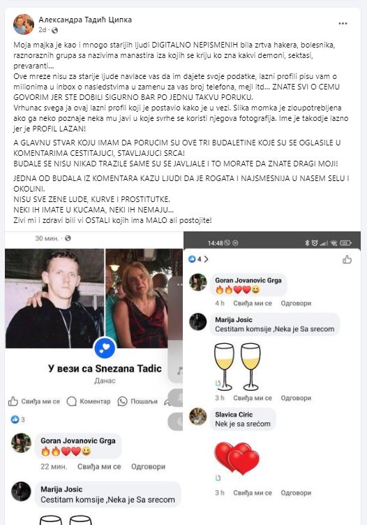 Cipkina majka žrtva velike prevare, ona se hitno oglasila: "Nisu sve žene prostitutke" 7 copkina majka