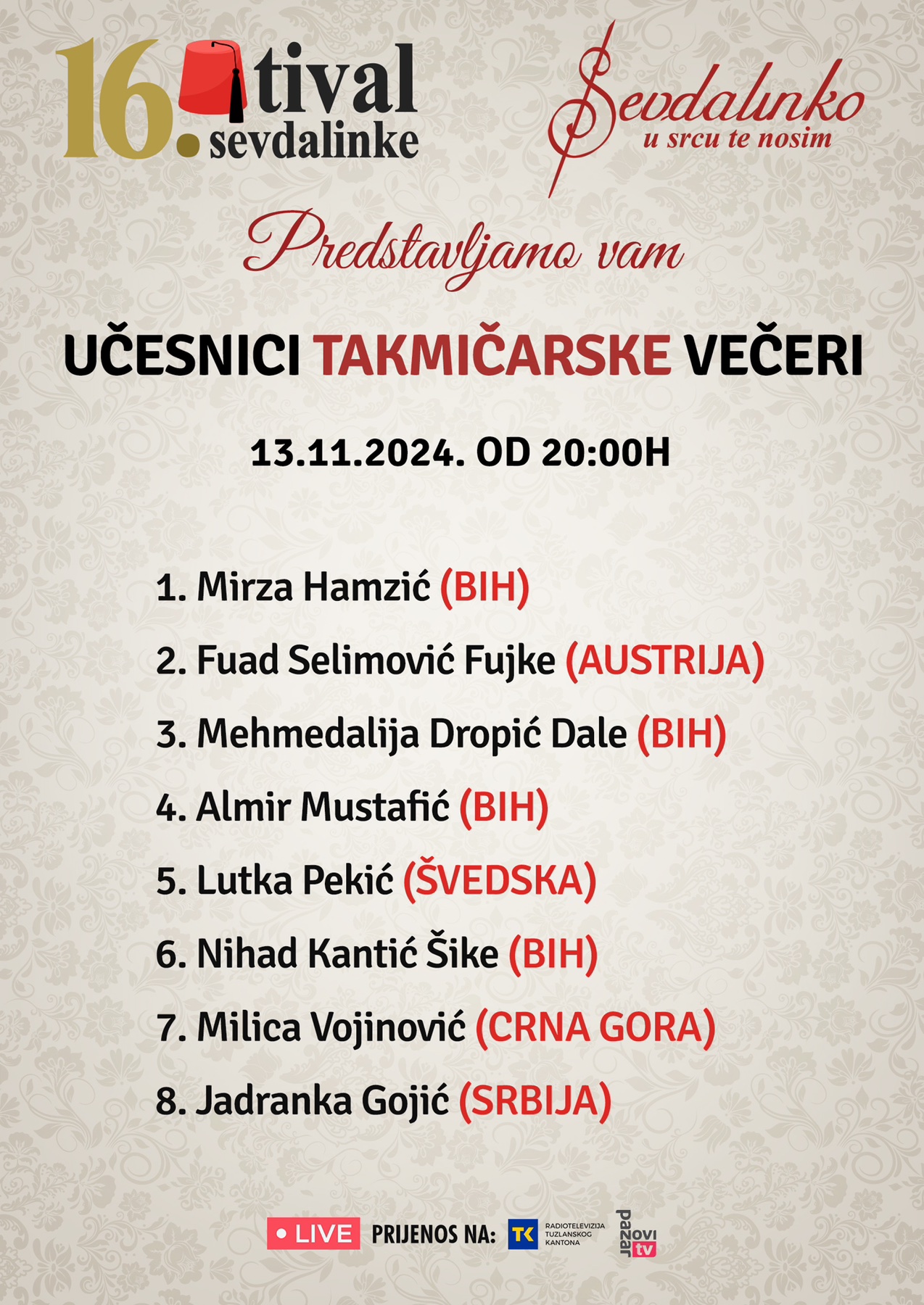 Festival sevdalinke “Sevdalinko u srcu te nosim”: Najvažniji muzički događaj u regionu 9 FS Ucesnici takmicarske noci
