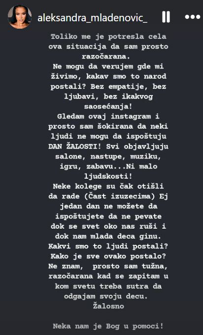 "Jedan dan ne možete da ispoštujete?" Aleksandra Mladenović besna na kolege koje su pevale nakon tragedije u Novom Sadu: "Ne mogu da verujem gde mi živimo" 7 am