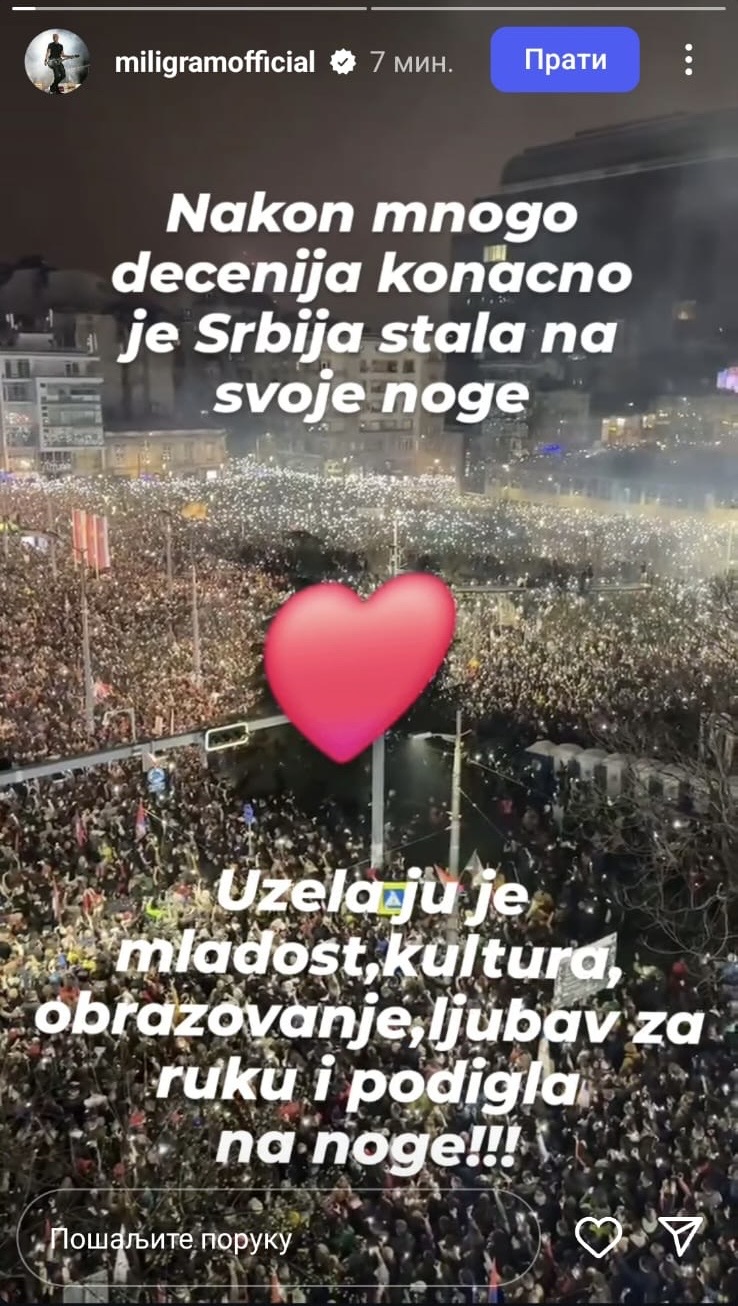 Aleksandar Milić Mili svim srcem podržao studente, poslao ozbiljnu poruku: "Srbija je stala na noge" (FOTO) 6 8f847543 cc37 4203 914b b1560db899e5