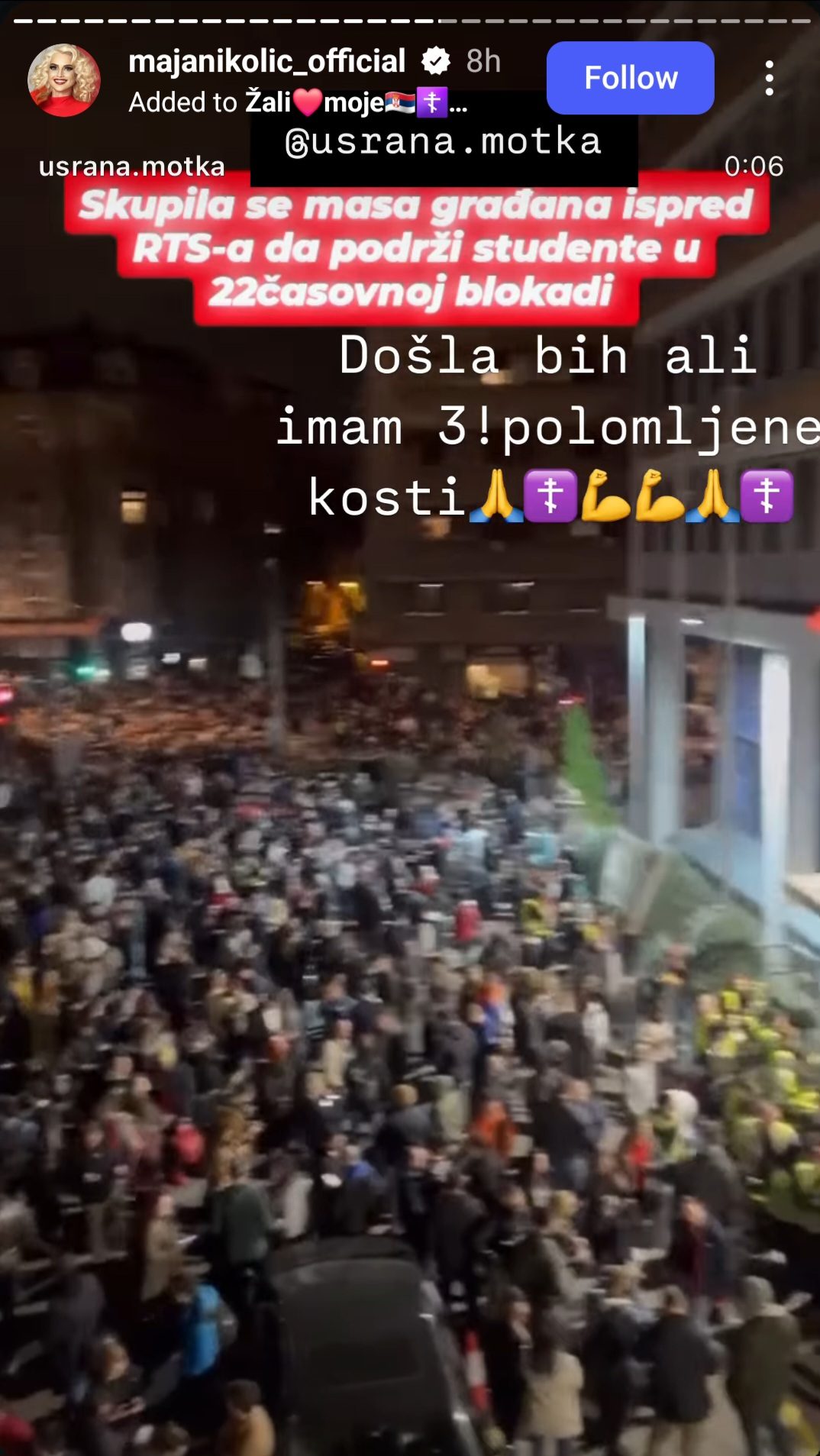 Maja Nikolić podržala studentsku blokadu RTS-a: "Došla bih, ali ne mogu sa nogom u gipsu" (FOTO) 6 image 2 2