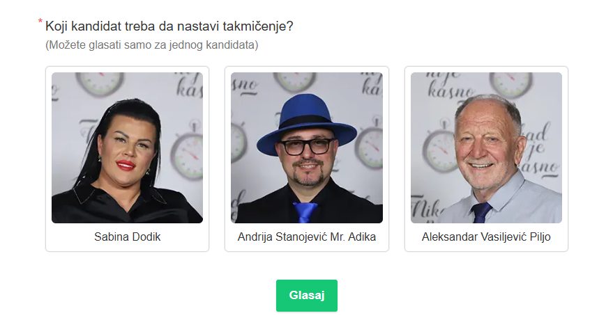 ko je na glasanu u nikad nije kasno 19.5