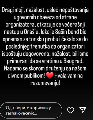 Saša Kovačević otkazao nastup u Bosni, ovo je razlog 7 Hvataj 3