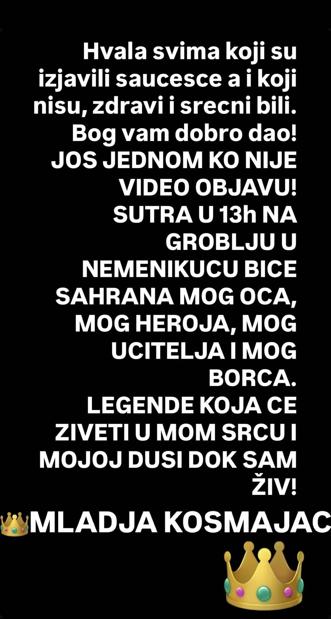 Na dan sahrane oca oglasio se Stefan Kosmajac: "Hvala i onima koji mi nisu izjavili saučešće! Bog vam dobro dao" 7 Screenshot 20251212 092125 Instagram