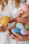 beautiful couple with colorful eggs
