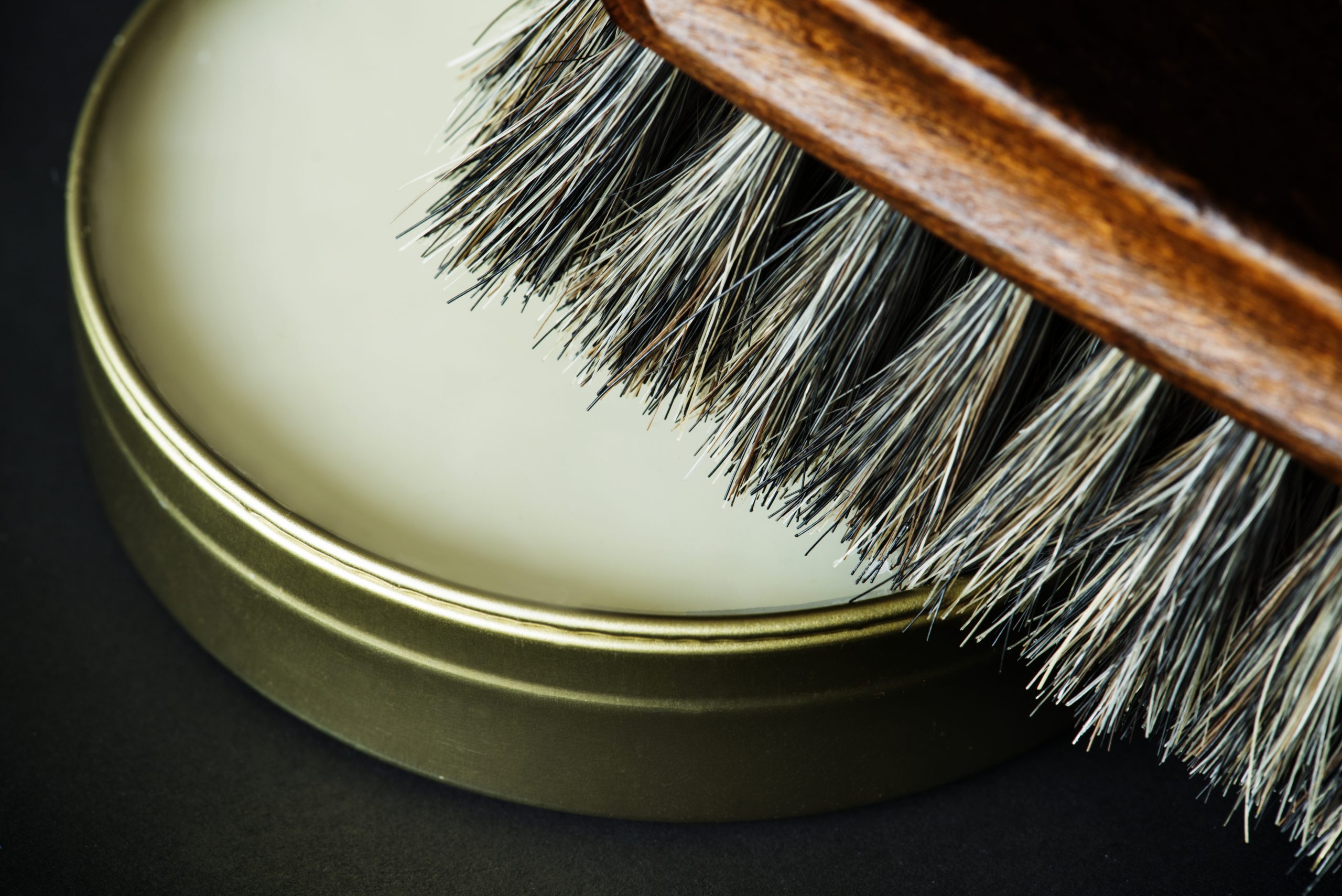 closeup shoe brush polish